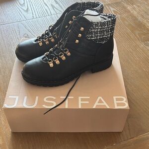 JustFab Black Combat Boots with Gold Details